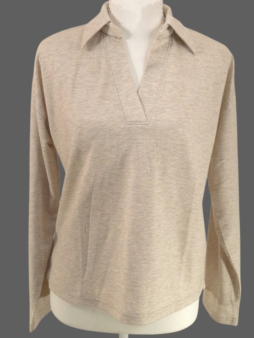 J.Crew Factory Womens Long Sleeve Top Collared V-Neck Pullover Heather Oat Small